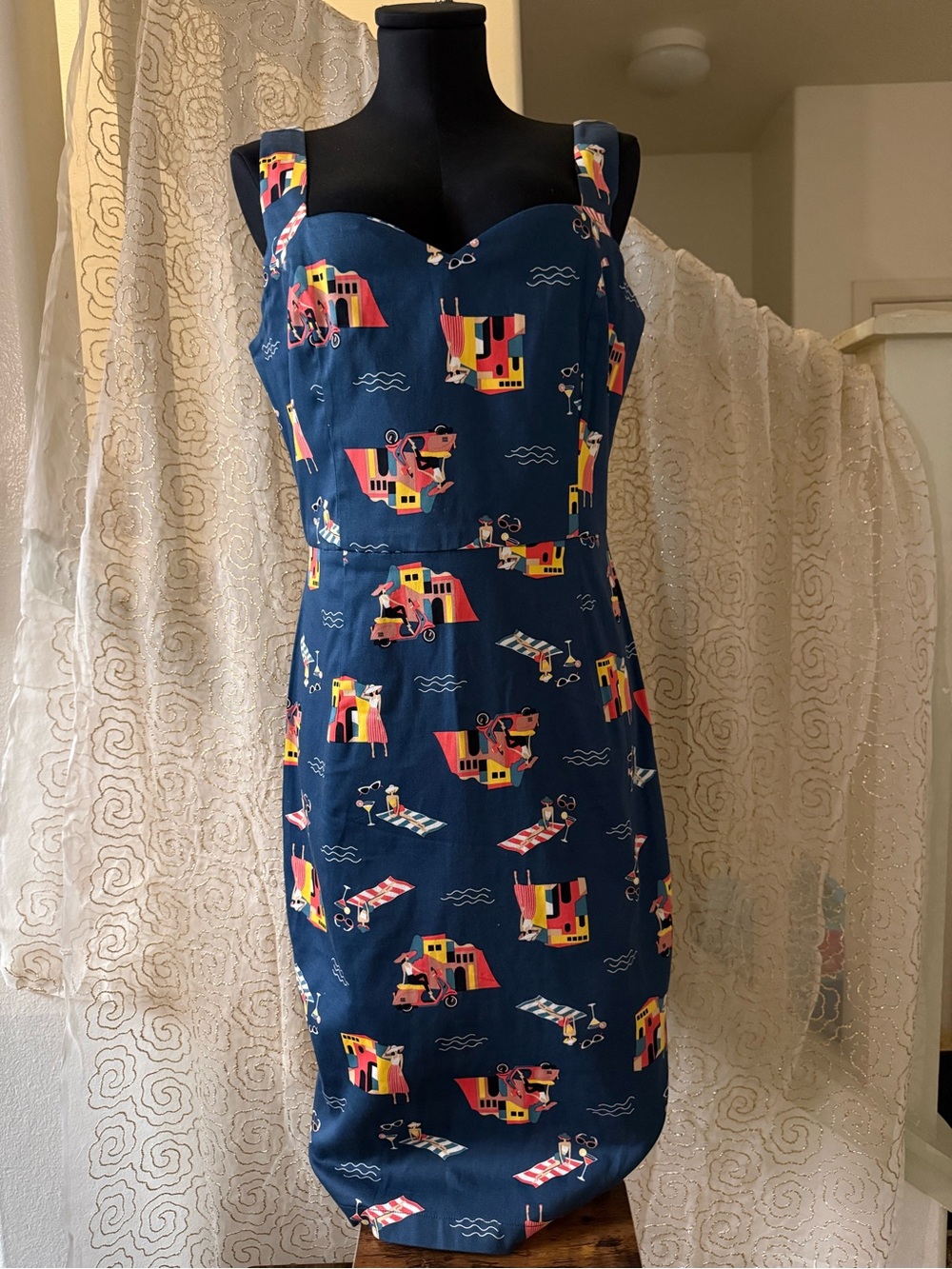 Banned Retro Portofino Living Swing Dress 50s Rockabilly Novelty Print